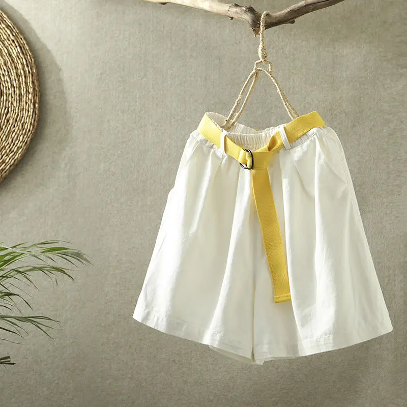 

Casual shorts women's summer new retro literature and art versatile high waist loose show thin wide leg pants women's shorts