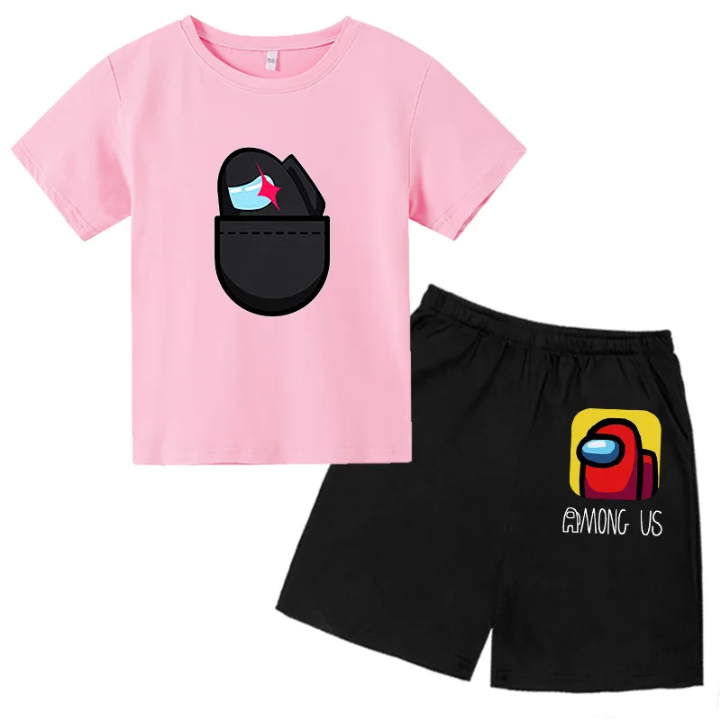 

2021 New Cartoon Print T Shirt Kids Clothes For Girls And Boys Fashion Street Harajuku Style Tee Lovely Two-Piece Suit