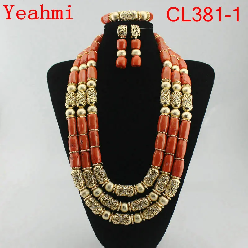 

2020 Big Coral Beads African Jewelry Set Fantastic Wedding Coral Bridal Beads Jewelry Set Women Statement Jewelry Set New CL381