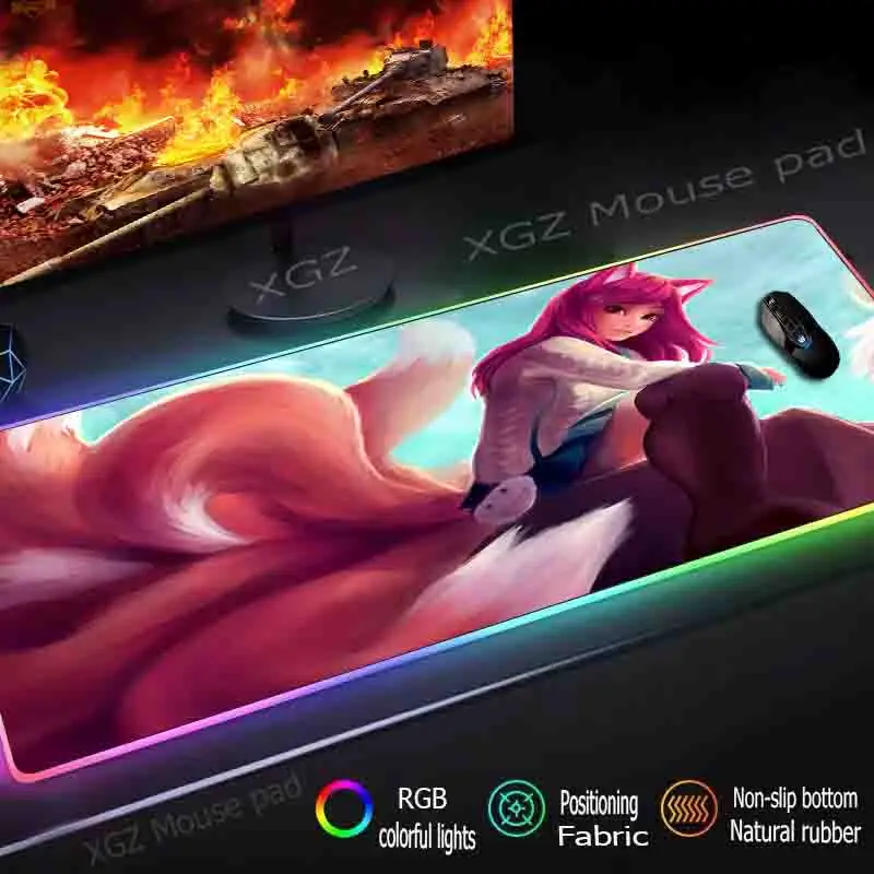 

Mairuige Anime Red Tail Cute Girl Custom Large RGB Mouse Pad Black Delicate Lock Computer Desk Mat Rubber Slip for Lol Dota