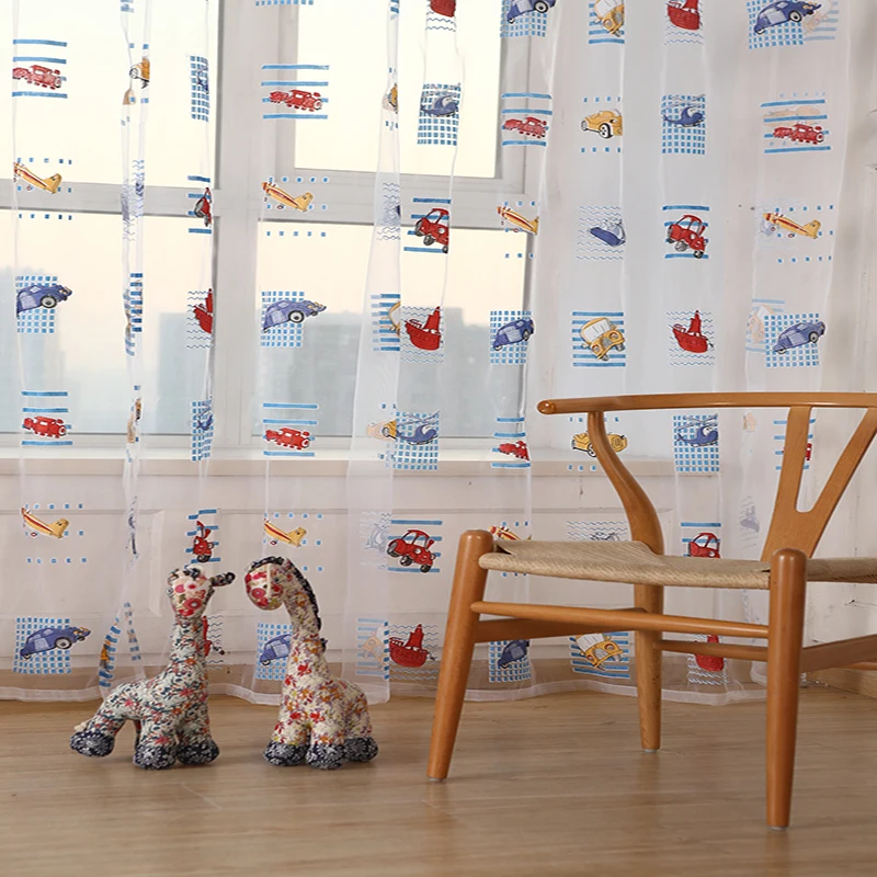 Детские автомобильные шторы с мультяшным рисунком полузатемняющие тюлевые для