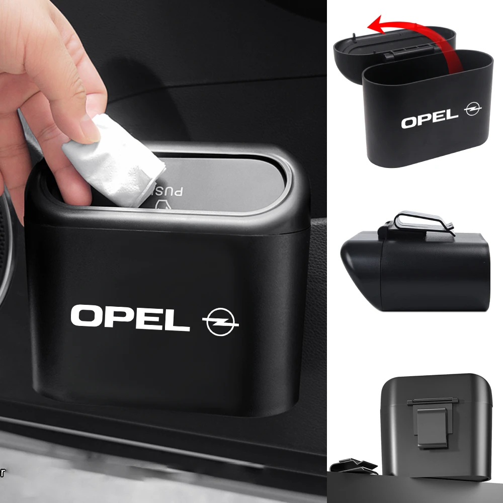 

Car Garbage Organizer Storage Box Pressing Type Trash Can Logo Dustbin For Opel Astra H Corsa Insignia Antara Meriva Zafira