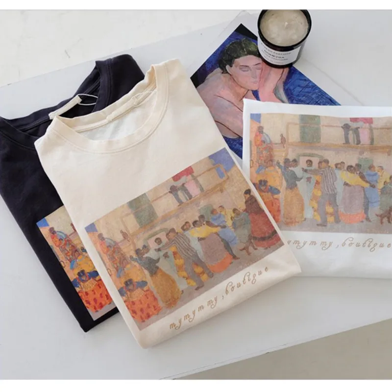 

100% Cotton Summer Vintage Print Woman T-shirts O Neck Loose Casual Short Sleeve Tees T-shirts For Summer Women Tops 2021