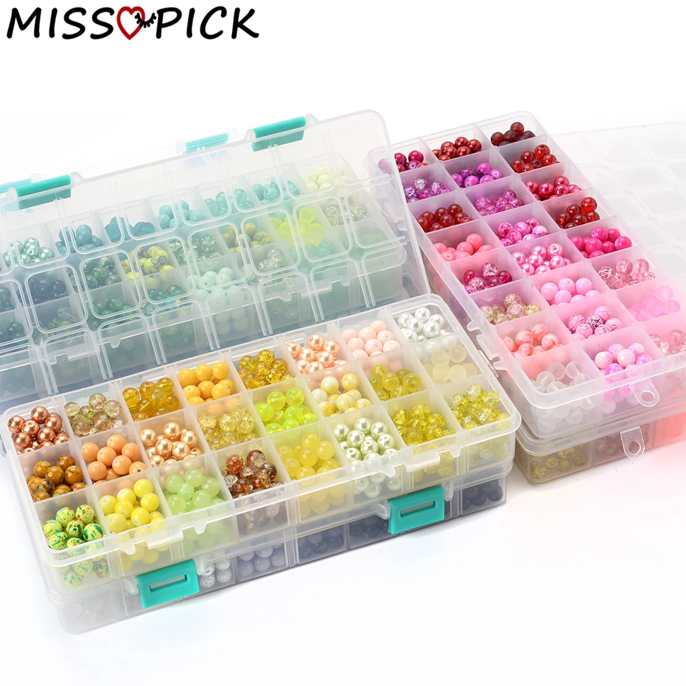 8 мм градиентные стеклянные бусины в коробке Набор круглых бусин россыпью для