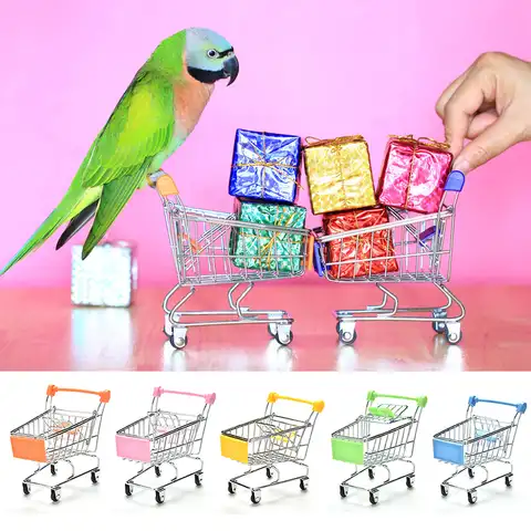 Новая красочная забавная мини-корзина для Супермаркета тележка для покупок игрушка для домашних животных Птица Попугай хомяк мини корзина ...