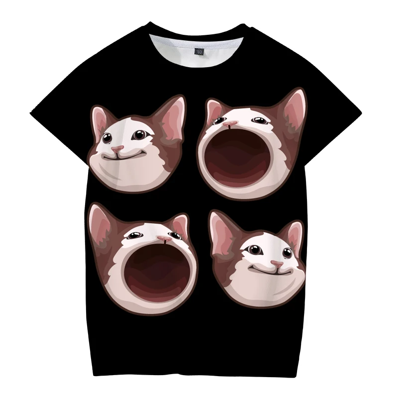 

Summer new style funny animal pattern cute cat 3D printing boys and girls short-sleeved tops casual sports T-shirt 4 5 6 7 8-14y
