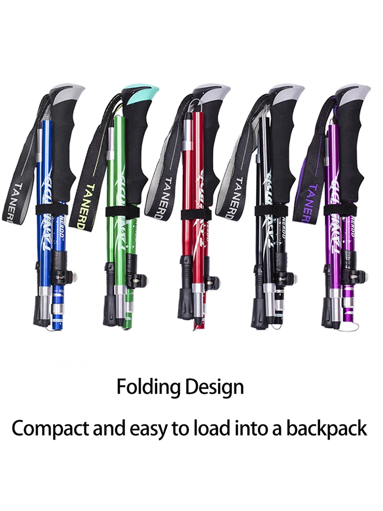 TANERDD 5-Section Outdoor Folding Trekking Poles Camping Portable Walking Hiking Stick For Telescopic Easy Put Into Bag