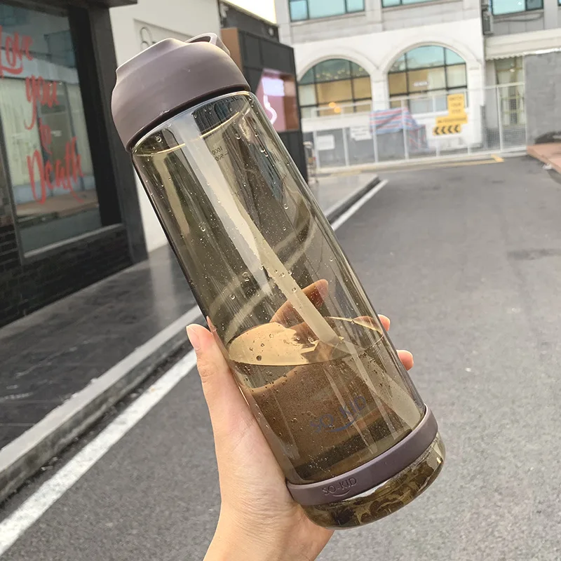 Brown-1000ml Школьная бутылка для воды с соломой Bpa бесплатно Пластик бутылка для воды Спортивная бутылка для питьевой воды 1000 мл 1L для девочек 550/850/1000 мл - Цвет: Brown-1000ml