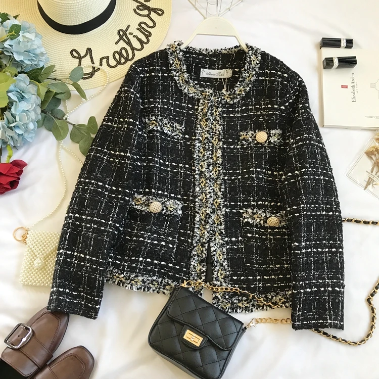 

New women's elegant temperament in the fall and winter of 2020 small sweet romantic Sue retro plaid blazer jacket