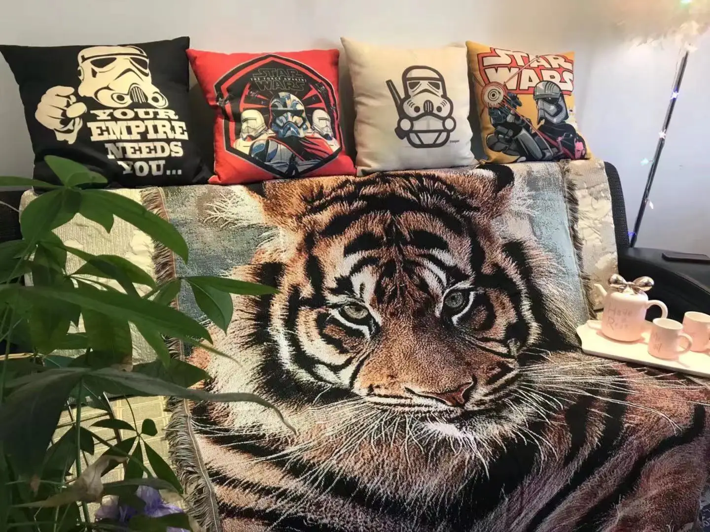 

Siberian Tiger Soft Cotton Woven Sofa Blanket Pad Bar Tapestry Home Decor Tablecloth Bed Cover Blanket Towel