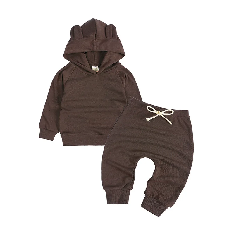 2Pcs Spring Autumn Cotton Baby Clothing Soild Hoodies +Haren Pants Sets Baby Boys Clothing Suit Free Shipping