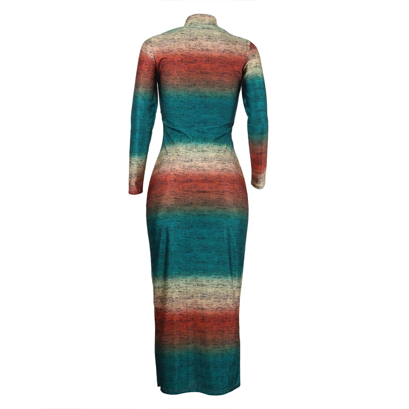 Женское сексуальное облегающее платье с высоким воротом длинным рукавом