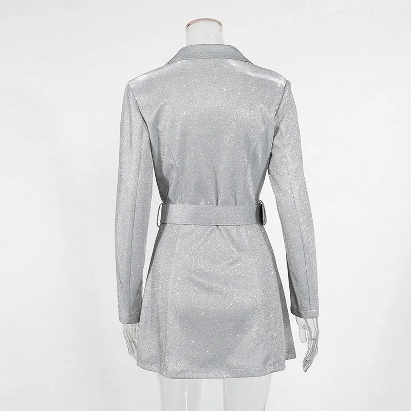 Женское блестящее короткое платье-блейзер с длинным рукавом | Женская одежда