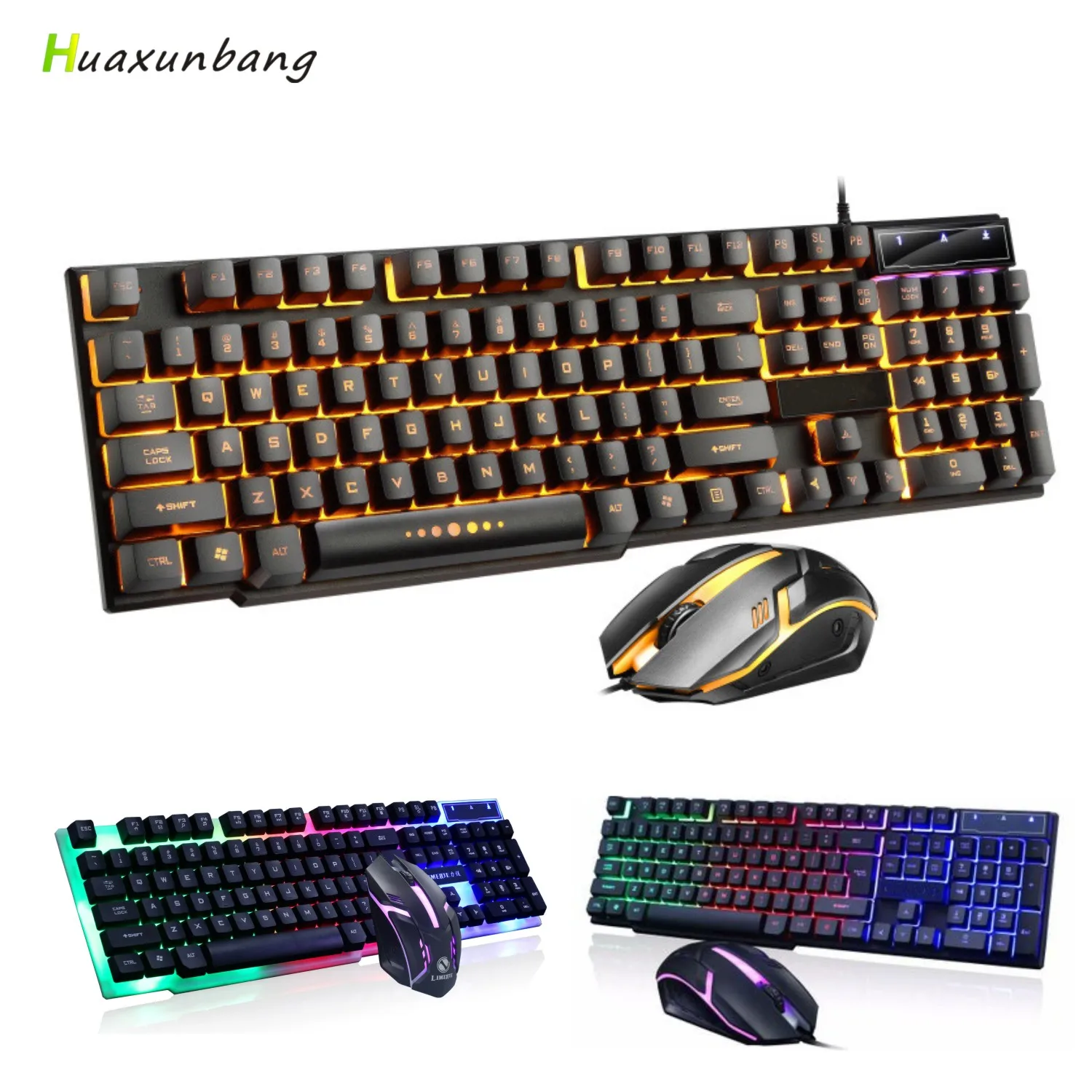 Цветная (RGB) клавиатура Мышь Комплект USB проводной светодиодный световой игровая