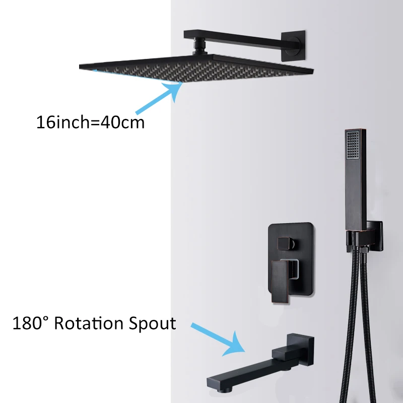 3-way 16in swivel Quyanre RU, черный скрытый смеситель для душа, набор 12 дюймов, латунная насадка для душа с одной ручкой, смеситель для ванной, Душ - Цвет: 3-way 16in swivel