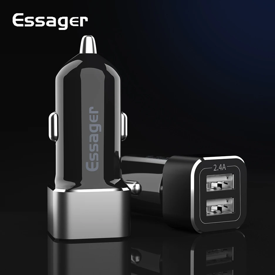 Автомобильное зарядное устройство Essager USB для iPhone Xiaomi Redmi Note 8 Pro, двойной USB адаптер для зарядки мобильного телефона, автомобильное зарядное устройство 2.4A