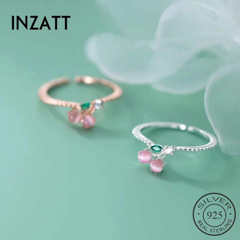 

INZATT реальные 925 Стерлинговое Серебро Циркон в форме сердца и розовыми вишнями Регулируемые кольца для модных женщин 18K золотые ювелирные ук...