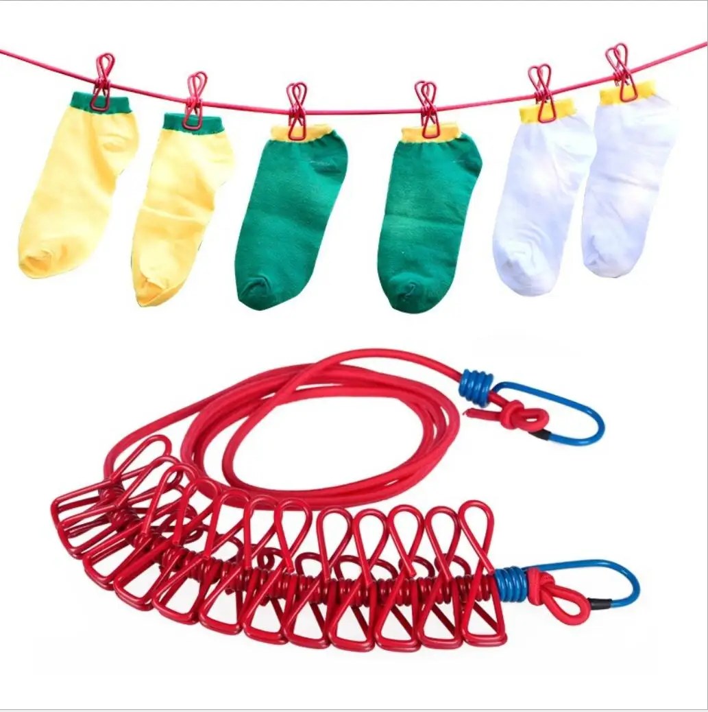 

Elastic Washing Line With 12 Clips Travel Portable Retractable Clothesline Home Socks Underwear Clothes Hanger Rack H0456