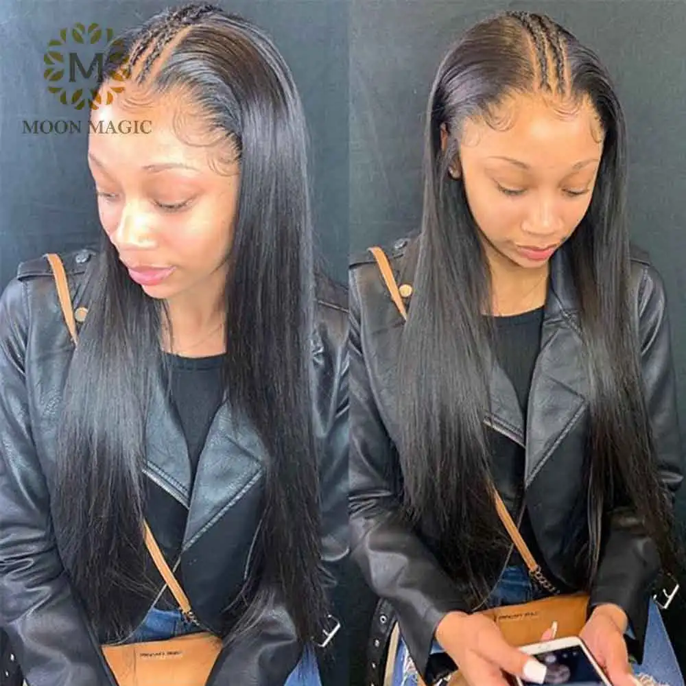 Парик без клея на прямой сетке спереди 13x4 парики из человеческих волос для черных