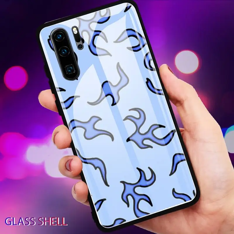 

Funny Green Flame Phone Case For Huawei P9 10Plus 20PRO P30 Lite Back Cover Tempered Glass Cases For NOVA 3E Series