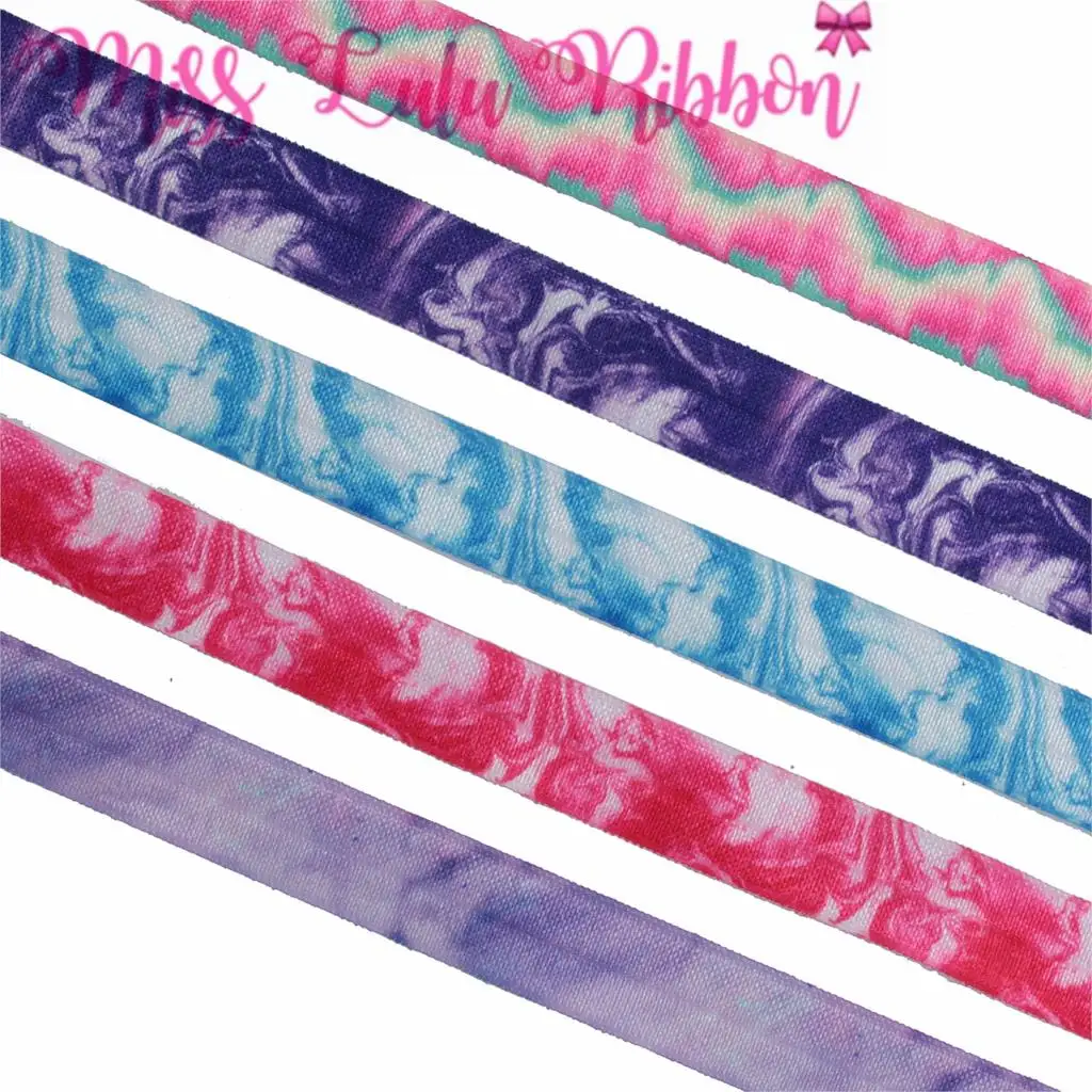 

5/8"16mm Purple Blue Pink Gradient Color Printed Fold Over Elastic Ribbon DIY Hair Bowknots Gift Packing 50yards/roll