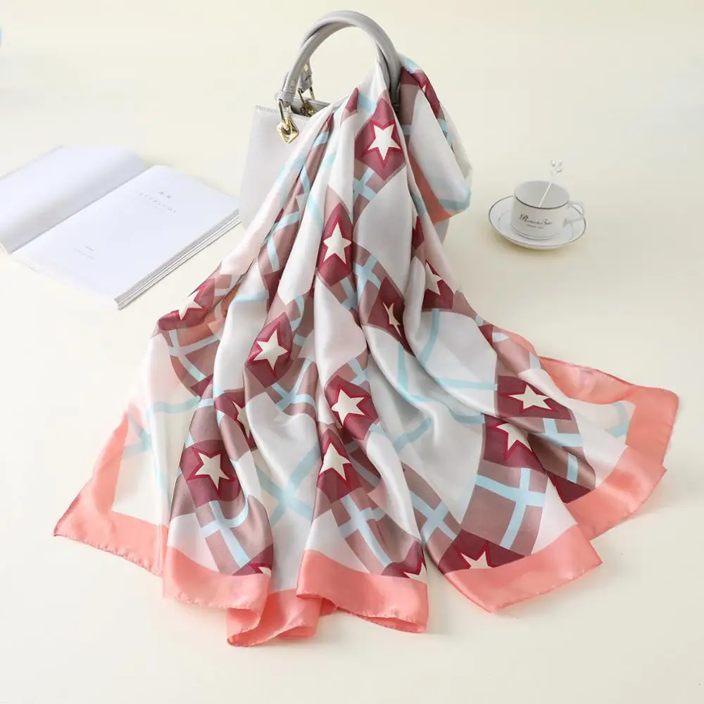 Новый дизайн люксовый бренд Твердый Шелковый летний шарф звезда хиджаб для