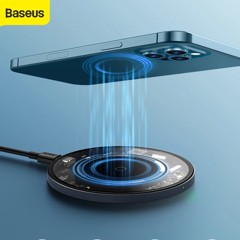 

Baseus Magnetic Wireless Charger For iPhone 12 Series 15W PD Fast Charger For Airpods Huawei Samsung with USB to Type-C Cable