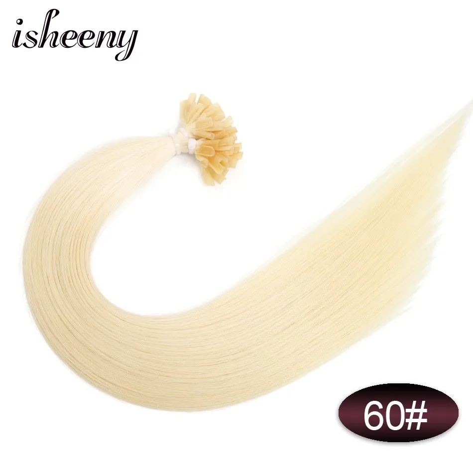 #60 Isheeny 1" 18" 2" 22" 2" Remy волосы для наращивания Кератин U Совет волос шелковистые прямые предварительно связывание человеческих волос Natural 50 шт - Цвет: #60