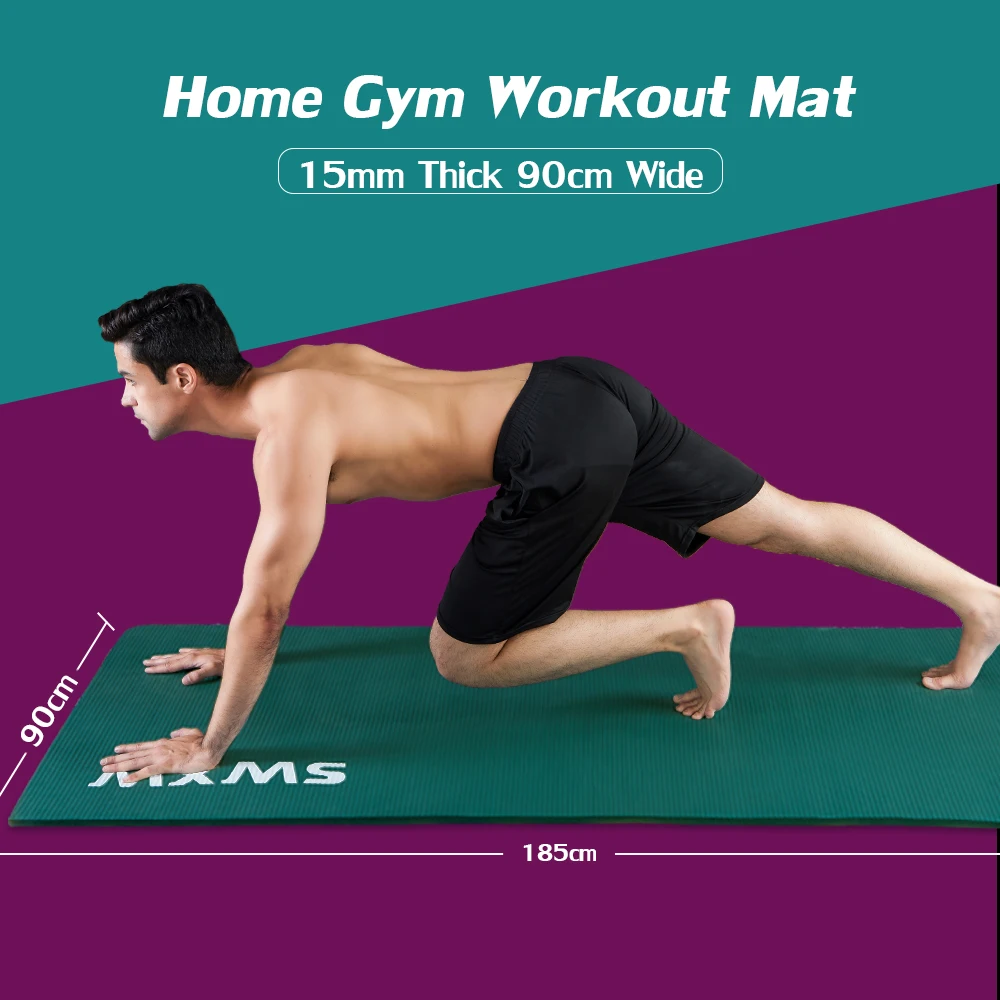 Большой коврик для фитнеса & йога XL 90 см шириной мягкий йоги каучук NBR 15 мм занятий