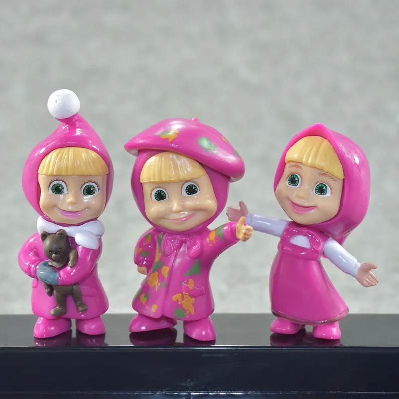 

hot selling high 6 PCS/set 6-10 cm Russia MashaBear cartoon figure toy birthday gift desk DIY decoration Martha bear PVC cart