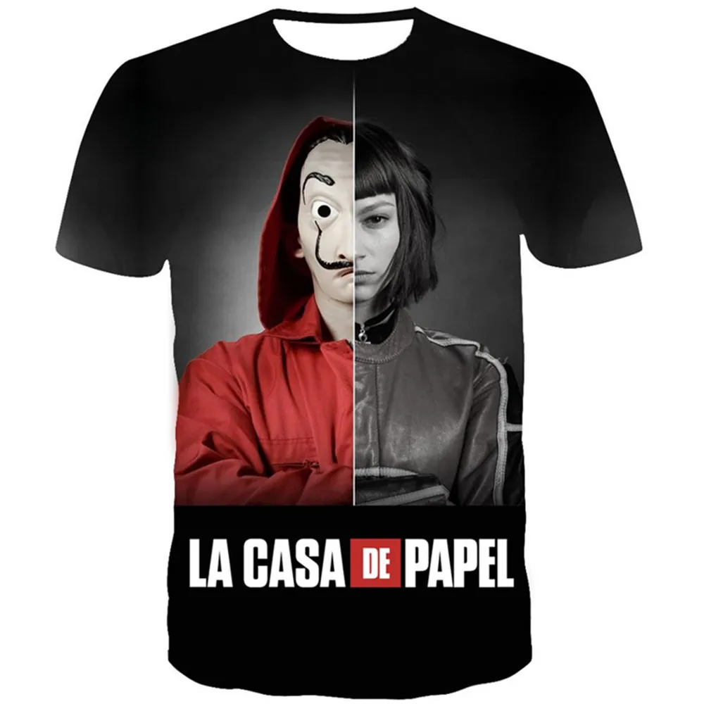 

Футболка La Casa De Papel с 3D рисунком для женщин и мужчин, бумажная наклейка, уличная одежда для мальчиков и девочек, топы, крутые футболки для подр...