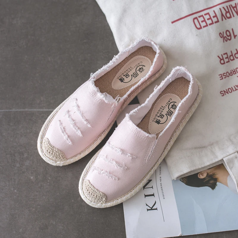 Женские слипоны на плоской подошве лоферы без застежки дышащие эспадрильи для