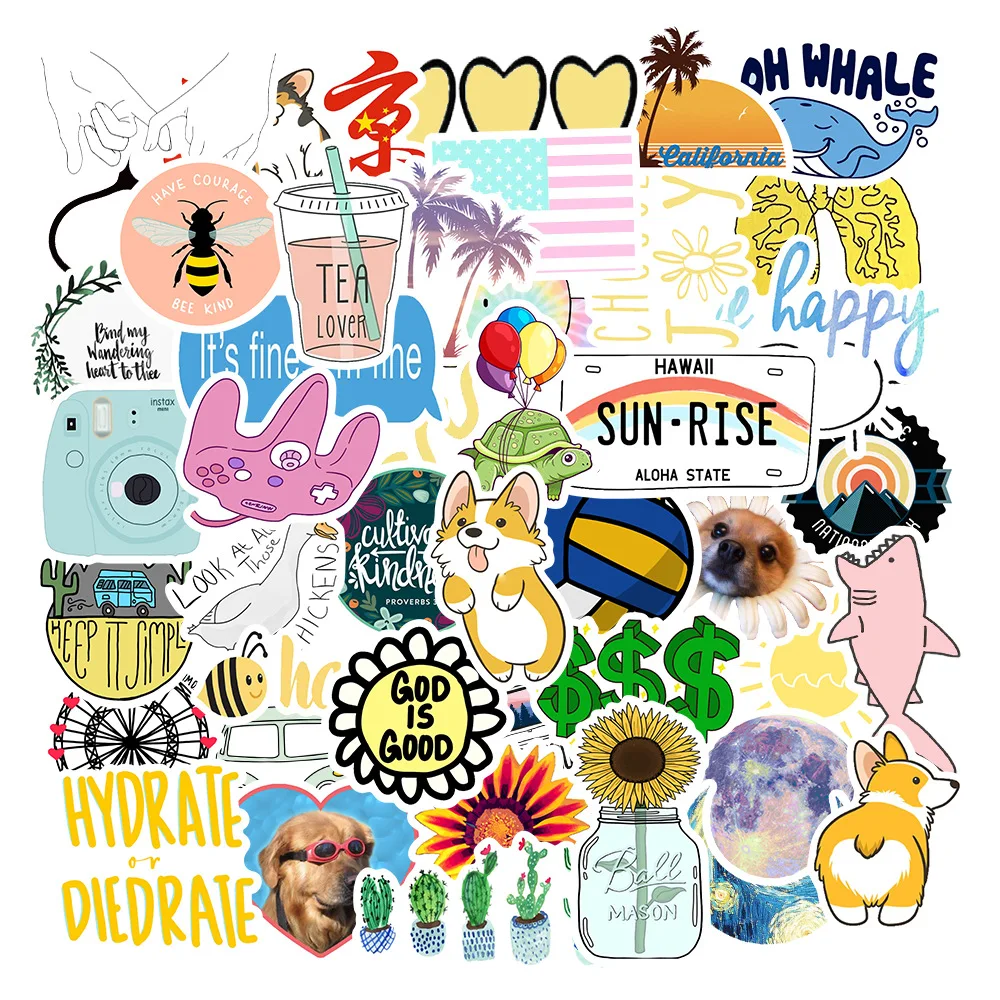 

Priority Coastal Life PVC Graffiti Sticker Notebooks Aesthetic Scrapbooking Accessories Phone Child Sticker Flakes 50PCS