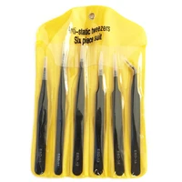 6pcs stainless steel pointed tweezers electronic repair esd precision tweezers suitable for installing replacement parts