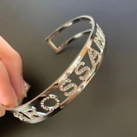cuff bracelet bangle femme stainless steel open bangle customize bracelets zircon custom bangle women bracelet wrist letter gift