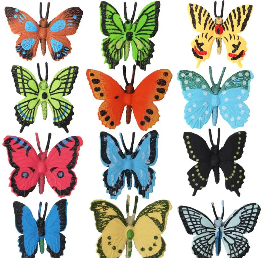 

5cm Simulation butterfly 12pcs/Set solid Tropical flower butterfly figure animal model set Model Set Cognitive Decoration