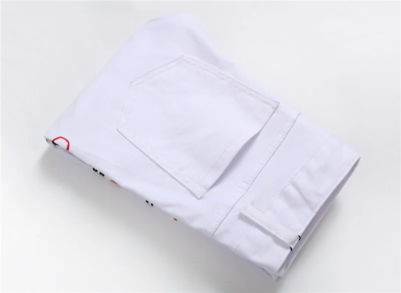 

Hair stylist jeans spring autumn men's printing slim fit Elasticity white jeans fashion letter skinny pants distressed jeans 38