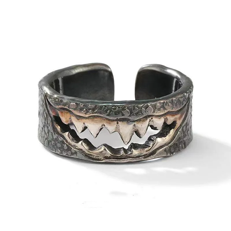 

2021 New Fangs Sharp Mouth Ring Men Domineering Retro Handmade Custom Single Male Ring Opening Adjustable
