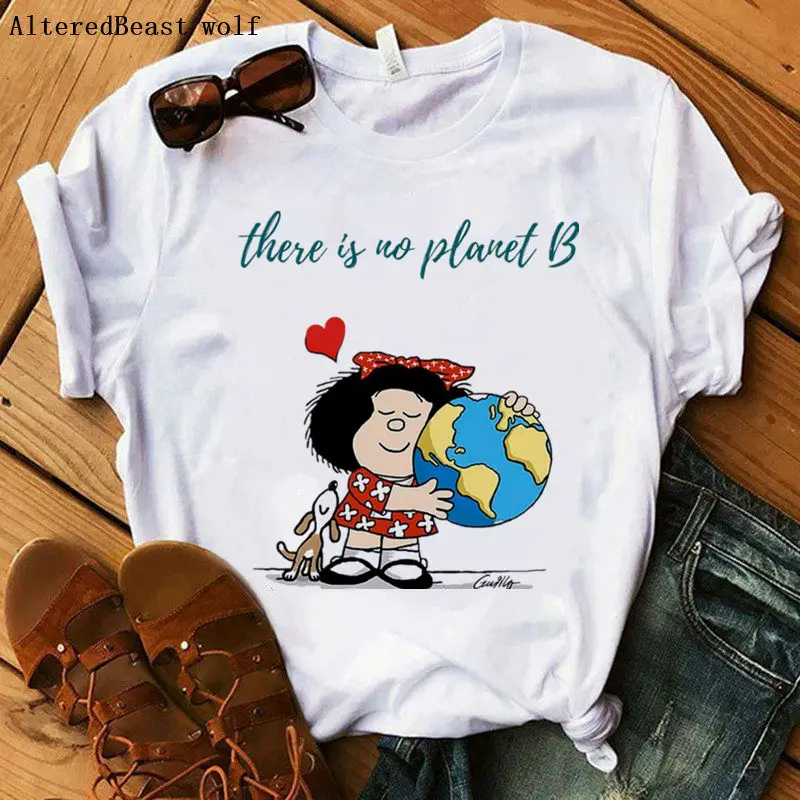 Рождественская футболка с милым принтом Mafalda женские топы коротким рукавом