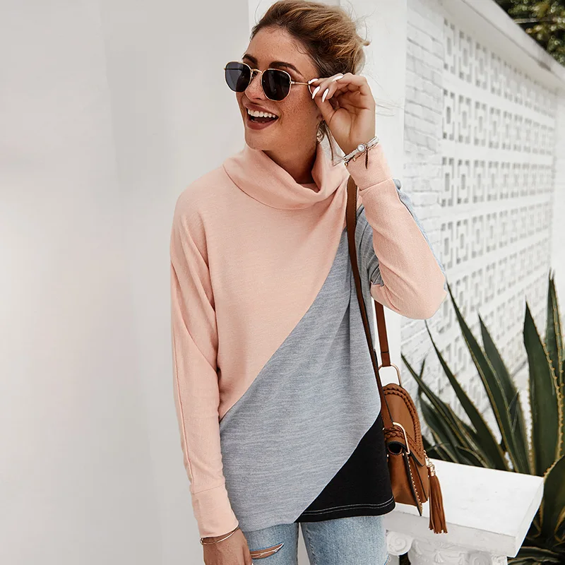 Женская водолазка с длинным рукавом свободная Модная туника контрастными