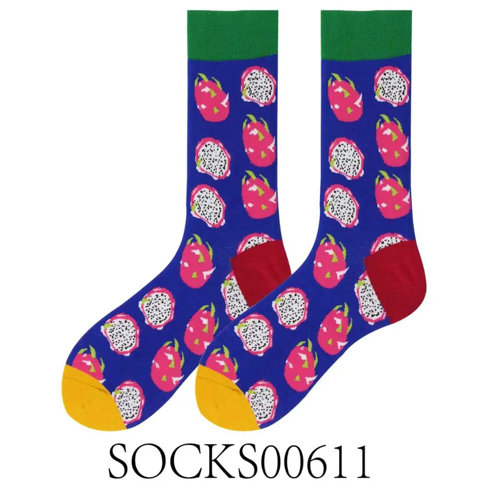 SOCKS00611 Забавные хлопковые носки с принтом счастливой пары цветные вишни желтые или черные базовые узоры серии - Цвет: SOCKS00611