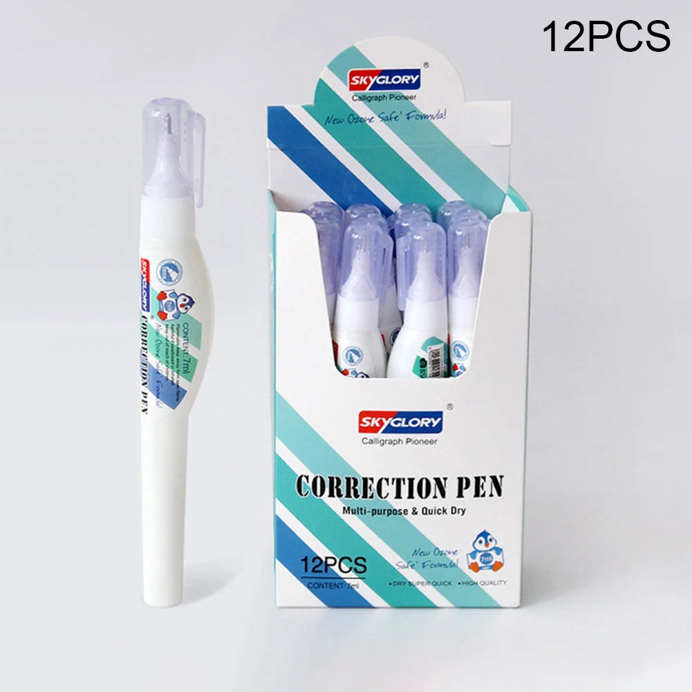 

12pc/box 7ml Correction Pen Quick Drying Error Writing Strong Coverage Squeeze Fluid Needle Point School Student Stationery