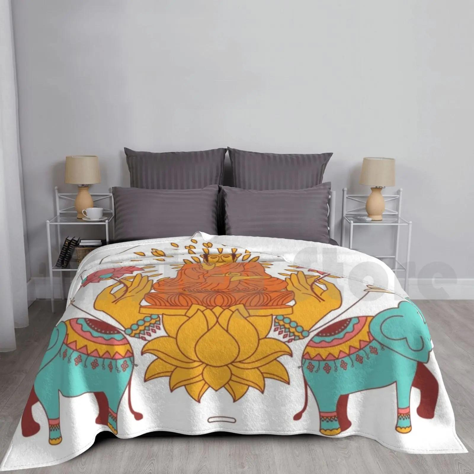 

Buddha Blanket For Sofa Bed Travel Buddha Buddhist Meditation Peace Quiet Calm Meditating Yoga Karma Sketch