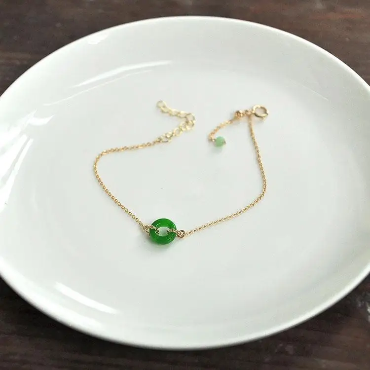 

Anhaoqi Hetian Jade Jade Safety Knot S925 Sterling Silver Bracelet Female Au950 Gold Inlaid Jade Bracelet