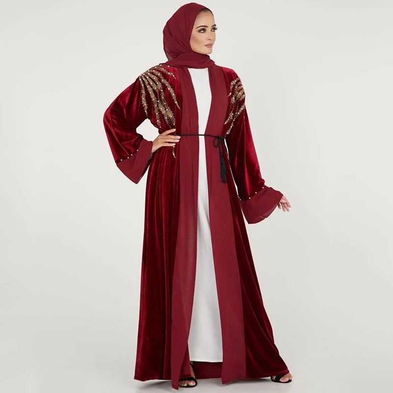 Женский бархатный Kimonos Siskakia марокканский кардиган с вышитыми бусинами верхняя