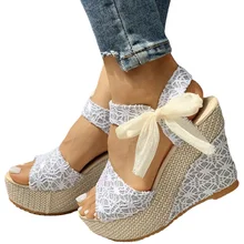 INS – Sandales à Talon Haut Chaussures de Loisirs en Dentelle, Plate Forme de Fête, Accessoire de Tendance, pour Été, 2021  (4)