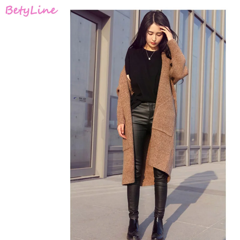 Betinline 2019 осеннее модное пальто женское длинное вязаное свободная куртка с