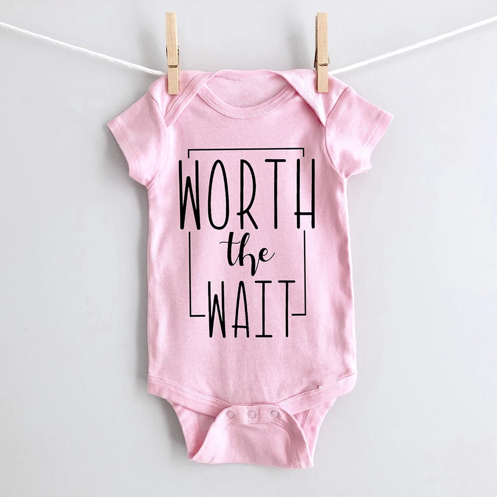

Worth The Wait Pregnancy Announcement Baby Shower Gift Gender Reveal New Baby Summer Short Sleeve Bodysuits Clothes