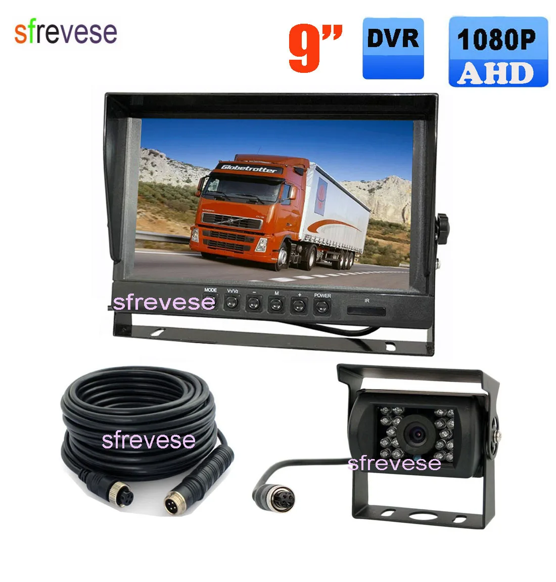 

9" IPS HD SD DVR Recording 4Pin 2CH Split Car Rear View Monitor + Waterproof AHD 1080P Reversing Backup Camera For Bus Truck