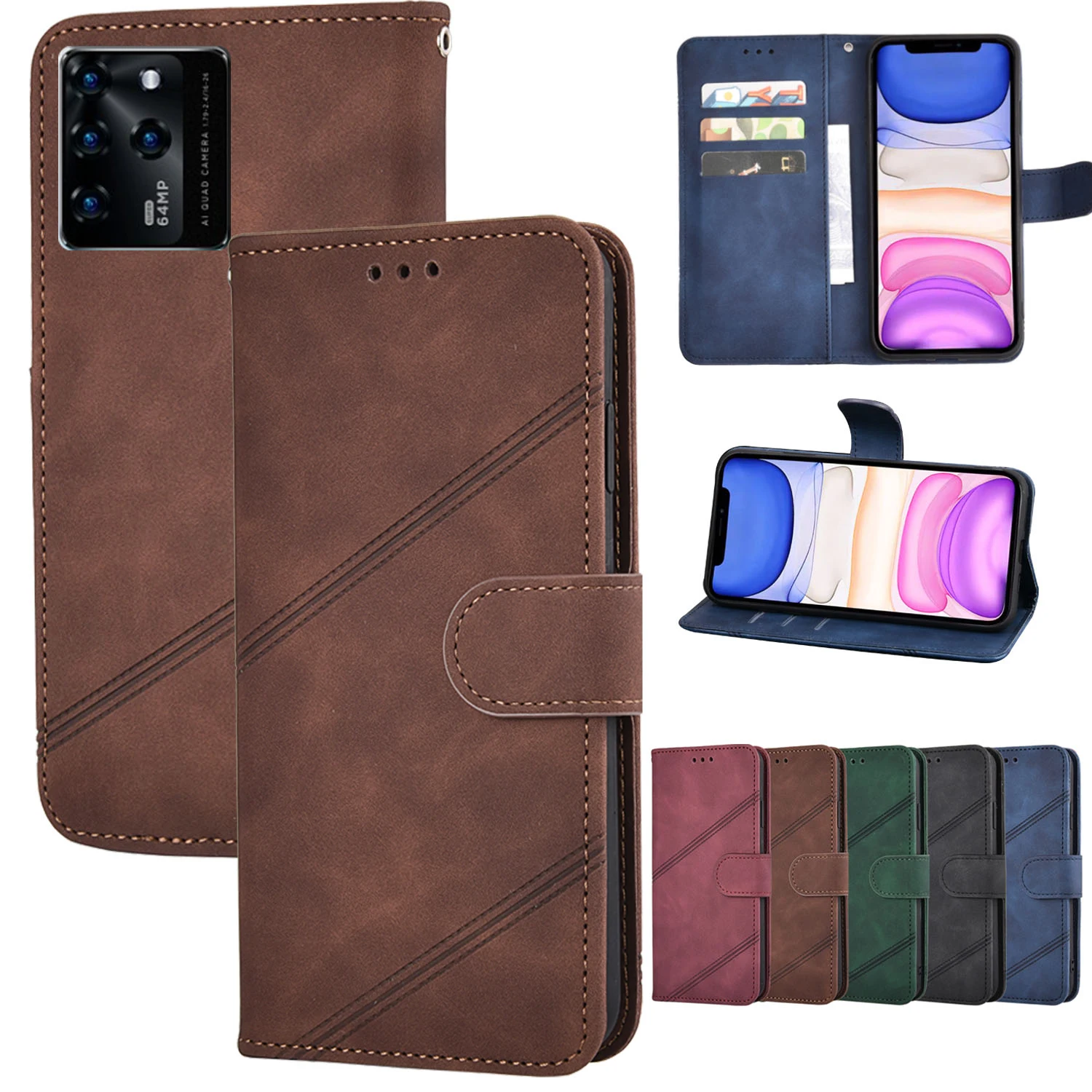 

Кожаный чехол-кошелек с откидной крышкой для ZTE Blade V30 6,67 дюймов 2021 дюймов BladeV30 чехол-накладка с отделением для карт для ZTE Blade V30 чехол-накладк...